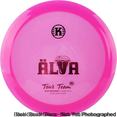 Pink Kastaplast K1 Hard Alva disc with a black "K" logo and "ALVA" text featuring a mouth graphic.