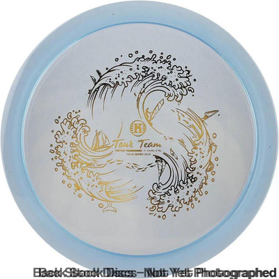 Kastaplast K1 Hard Stal disc in white with a light blue rim, featuring a black and gold wave and boat stamp.