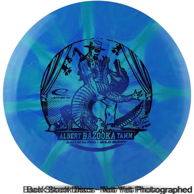 Latitude 64 Gold Line Burst Ballista Pro disc, featuring Albert Tamm's "Bazooka" art with a man wrestling an alligator.