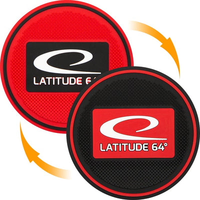 Two flexible Latitude 64 minis, one red with a black logo, and one black with a red logo, display textured surfaces.