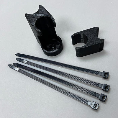 Black Max Disctance Cart Clip XF10 165 disc golf cart mount with coarse texture and four black zip ties.