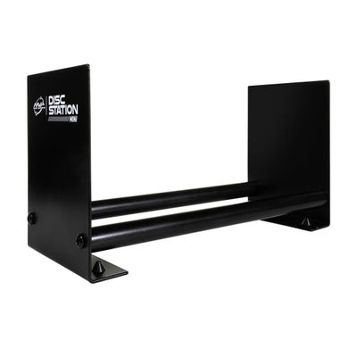 Black MVP Station Mini storage rack with two horizontal bars for holding items, featuring a white logo.