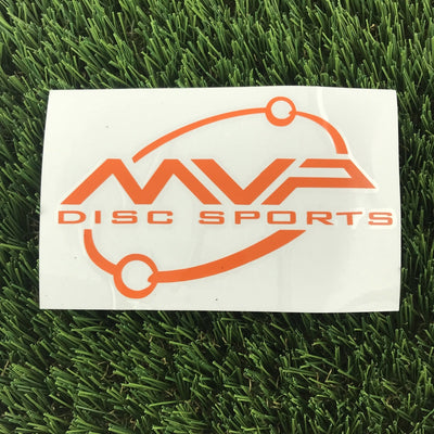 White MVP Disc Sports Orbit logo decal with bright orange text and an orbiting design around the letters.
