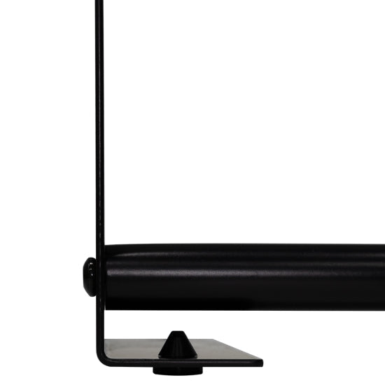 Black MVP Disc Station Lite frame components showing a vertical rod, horizontal rod, corner bracket, and conical feet.