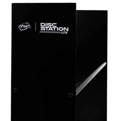 Black MVP Station Lite storage system with white branding and a hint of a white item inside.