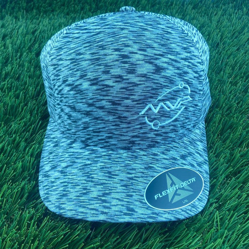 Blue and black MVP Orbit Flexfit Delta unipanel hat with an embroidered MVP logo and attached size tag.