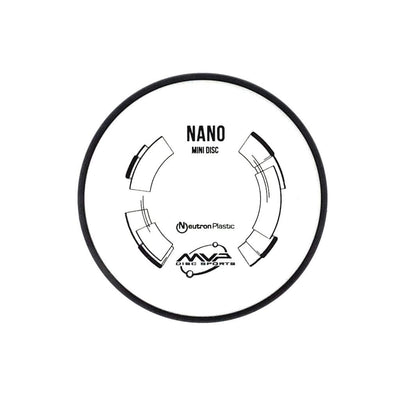 White MVP Nano Mini Disc with Neutron Plastic and black branding, featuring segmented circle designs.