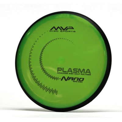 Fluorescent green MVP Nano Plasma mini disc marker with a black rim and detailed MVP logo.