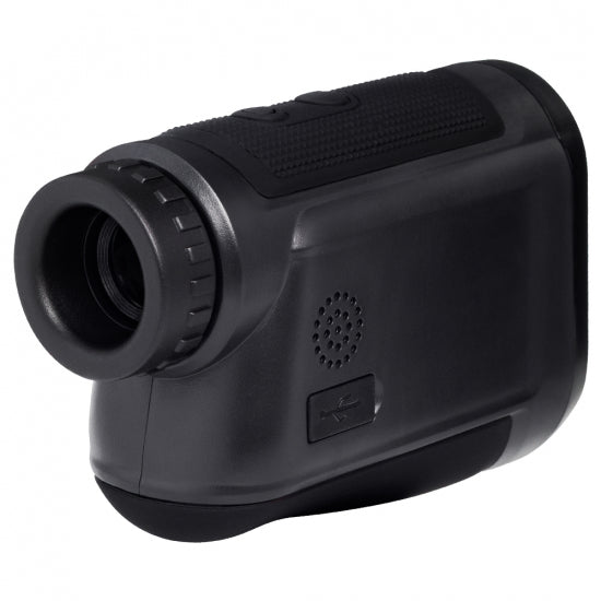 Black MVP Parsec laser range finder with a textured grip, round eyepiece, speaker, and USB port.