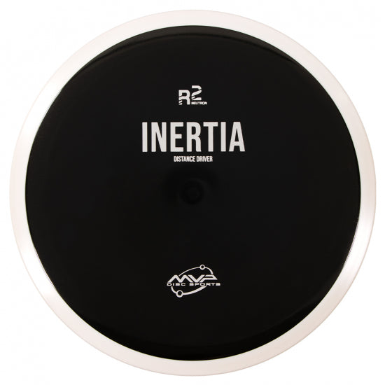 Black MVP R2 Neutron Inertia Distance Driver disc golf disc with a contrasting white rim.