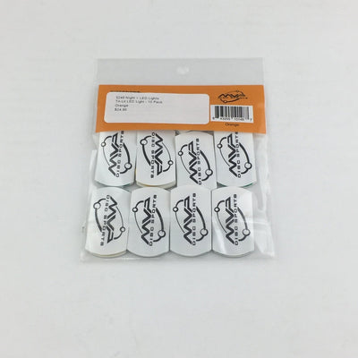 Clear plastic package containing ten white MVP Disc Sports Tri-Lit LED lights with black logos and orange labels.