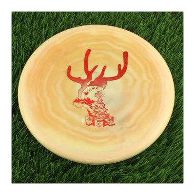 Pale orange Prodigy 400 Spectrum PX-3 disc with a red Christmas reindeer and gift stamp design.