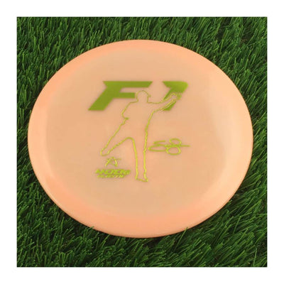 Prodigy 400g F1 disc golf disc in solid light orange with a green Sam Lee 2021 Signature Series stamp.