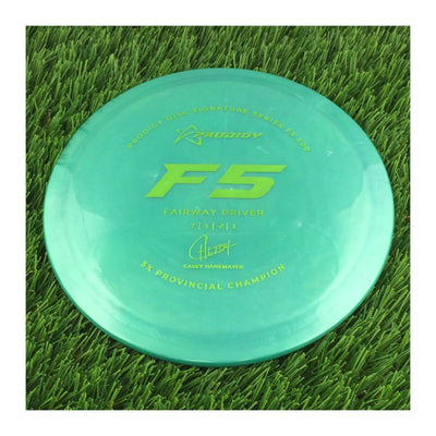 Solid green Prodigy 500 F5 fairway driver disc golf disc with a 2022 Casey Hanemayer signature series stamp.