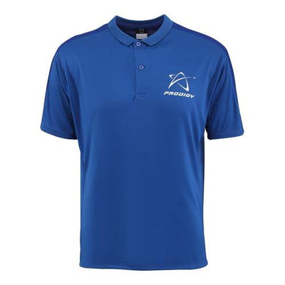 Royal blue Prodigy Ace polo shirt with short sleeves, a two-button placket, and a white Prodigy logo on the chest.