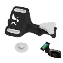 Black and white Rovic cart GPS holder with a flexible design and a small white circular base.