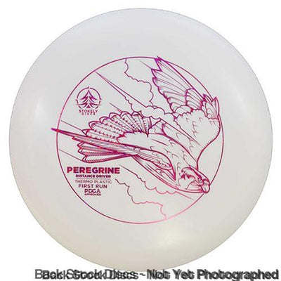 White Stokely Thermo Peregrine First Run disc golf distance driver with a magenta falcon design.