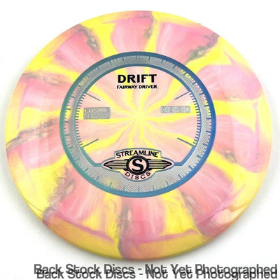 Yellow and pink swirly Streamline Cosmic Neutron Drift disc with a blue and metallic foil stamp.