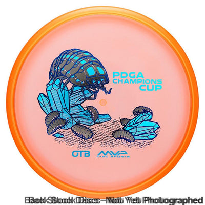 Orange Streamline Proton Soft Range disc with a gray and blue insect, blue crystals, and the PDGA Champions Cup logo.