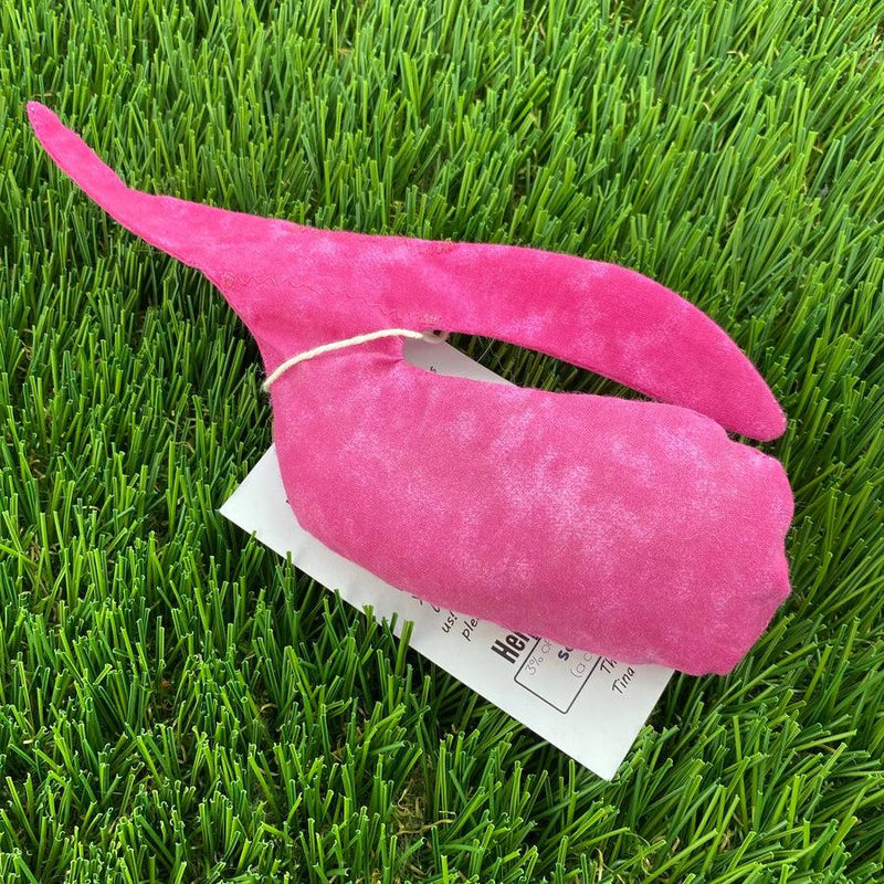 Pink Whale Sacs grip bag with a subtle tie-dye pattern and an attached white product tag.