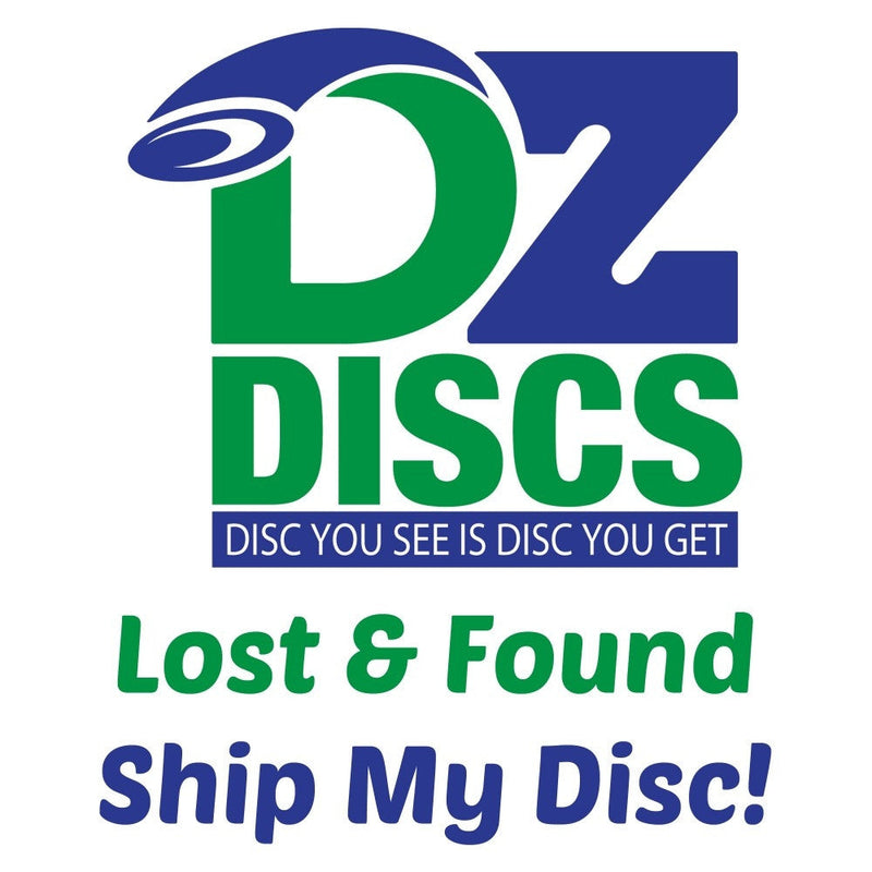 White background with the blue and green "dz discs" logo and "lost & found ship my disc!" text.