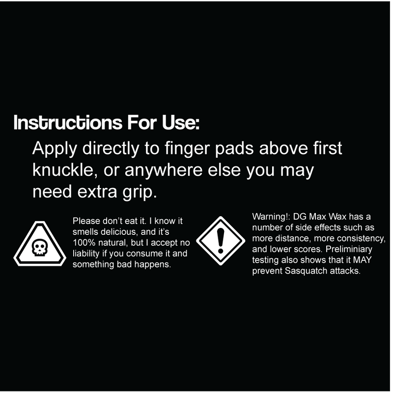 White text instructions for dg max wax on a black background, with warning symbols.