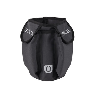 Black ZUCA accessory pouch with the ZUCA logo embroidered in white multiple times and a white "u" emoji.