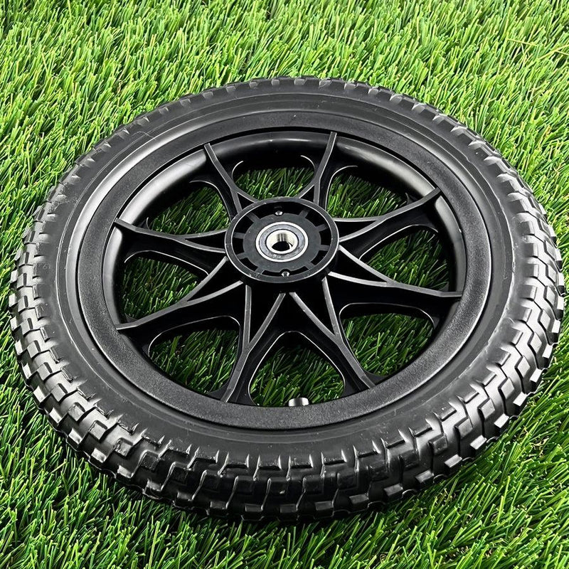 Black ZUCA all terrain foam wheel featuring a distinct spoke design and a thick, knobby rubber tire.