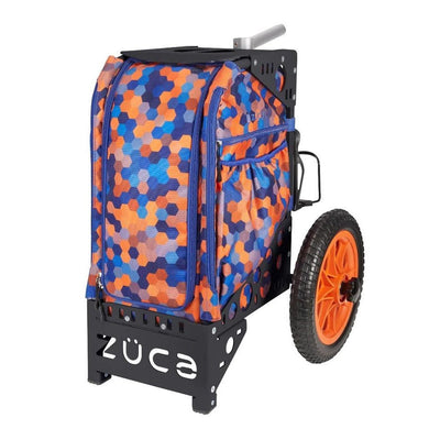 Zuca All Terrain Cart Signature Edition with a blue, orange, and gray hexagonal pattern and black wheels.