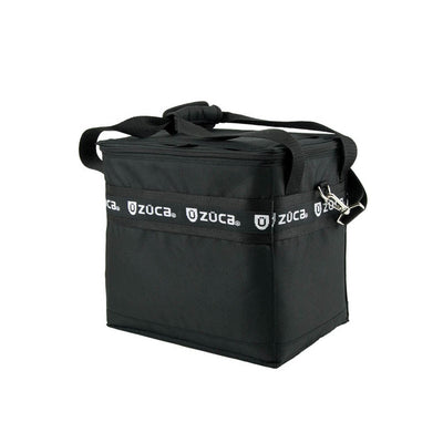 Black ZUCA cart cooler with a silver clip and the ZUCA logo repeated on the side strap.