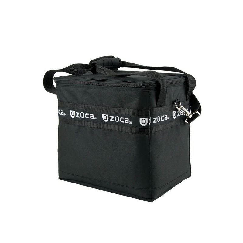 Black ZUCA cart cooler with a silver clip and the ZUCA logo repeated on the side strap.