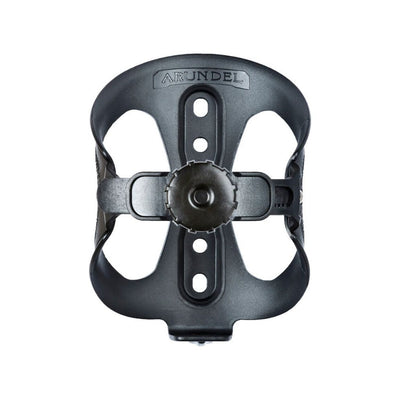 Black Arundel Looney Bin adjustable water bottle holder with a textured center dial and mounting holes.