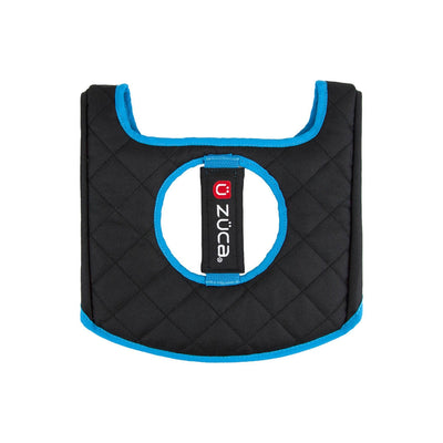 Black quilted ZÜCA reversible seat cushion with a bright blue trim and center cutout.