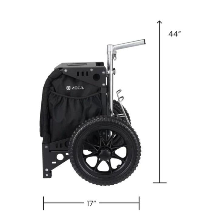 Black Zuca Compact Cart with two large, spoked wheels, an extendable silver handle, and a side pocket.