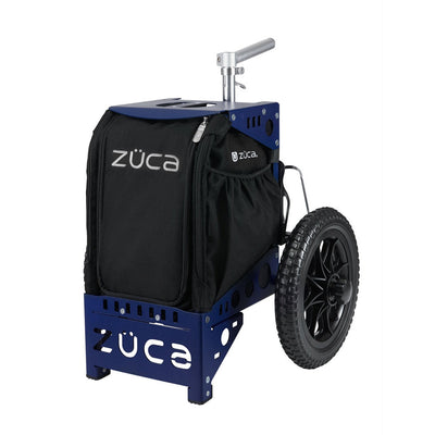 Blue ZÜCA Compact Cart with a black fabric bag, featuring a black wheel and an adjustable silver handle.