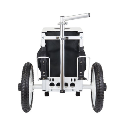 Zuca Compact Paul Ulibarri disc golf cart in white aluminum frame with black fabric and rugged wheels.