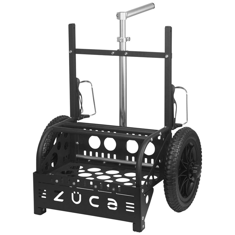 Black ZUCA EZ Cart with large wheels, a silver handle bar, and two side bottle holders.