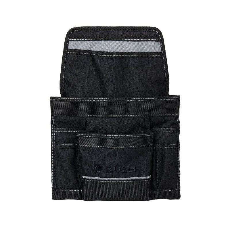 Black Zuca putter pouch with a silver reflective strip, exposed white stitching, and the Zuca logo.