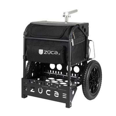 Black Zuca Transit Cart with aluminum handle, soft-sided bag, and all-terrain wheels.
