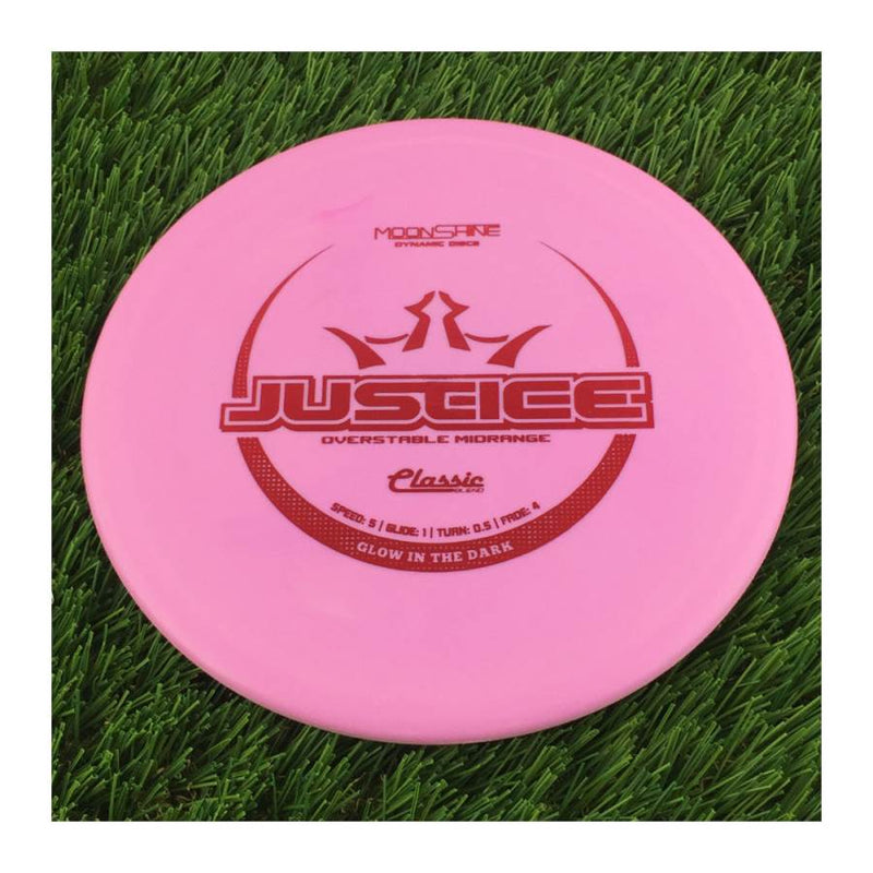 Dynamic Discs Classic Blend Moonshine Glow Justice with Glow in the Dark Stamp - 174g - Solid Pink